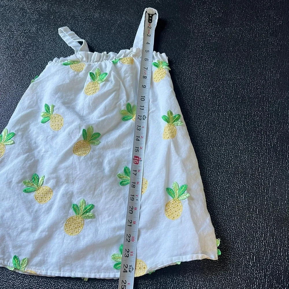 Janie and Jack Girls White Pineapple Embroidered Ramie Cotton Dress Size 6